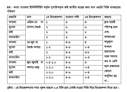 কৃত্রিম প্রজননের জন্য পিজি দ্রবণ তৈরি ইনজেকশন প্রয়োগ ও প্রণোদিত প্রজনন