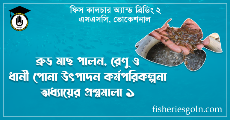 ব্রুড মাছ পালন, রেণু ও ধানী পোনা উৎপাদন কর্মপরিকল্পনা অধ্যায়ের প্রশ্নমালা ১